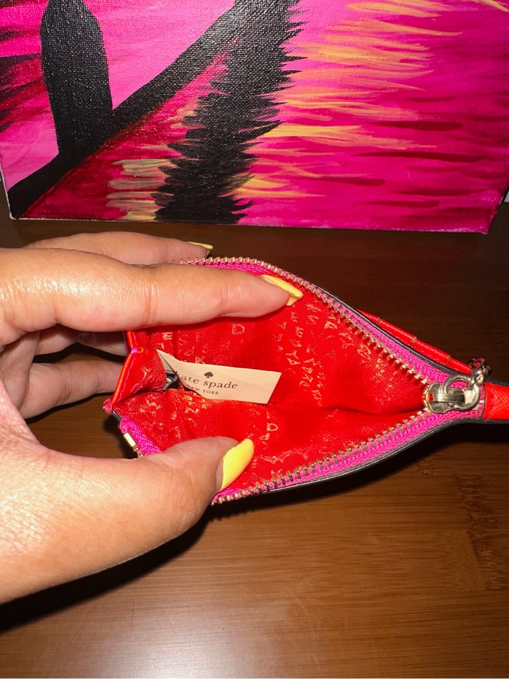 NWOT kate spade Hot Pink, Red & Black Striped Card Pouch - Picture 4 of 4